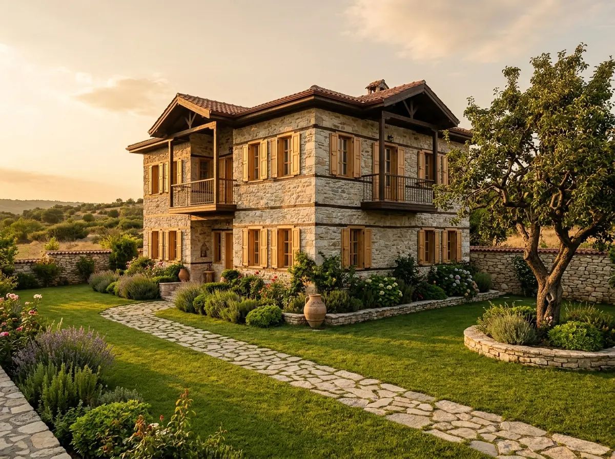 Kiremit çatılı, ahşap kepenkli, özenle restore edilmiş Trakya taş evi ve bahçesi